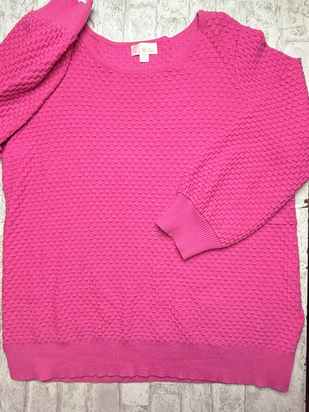 Belle by Kim Gravel Pink Textured Knit Scoop Neck Long Slv Pullover Sweater L 😍